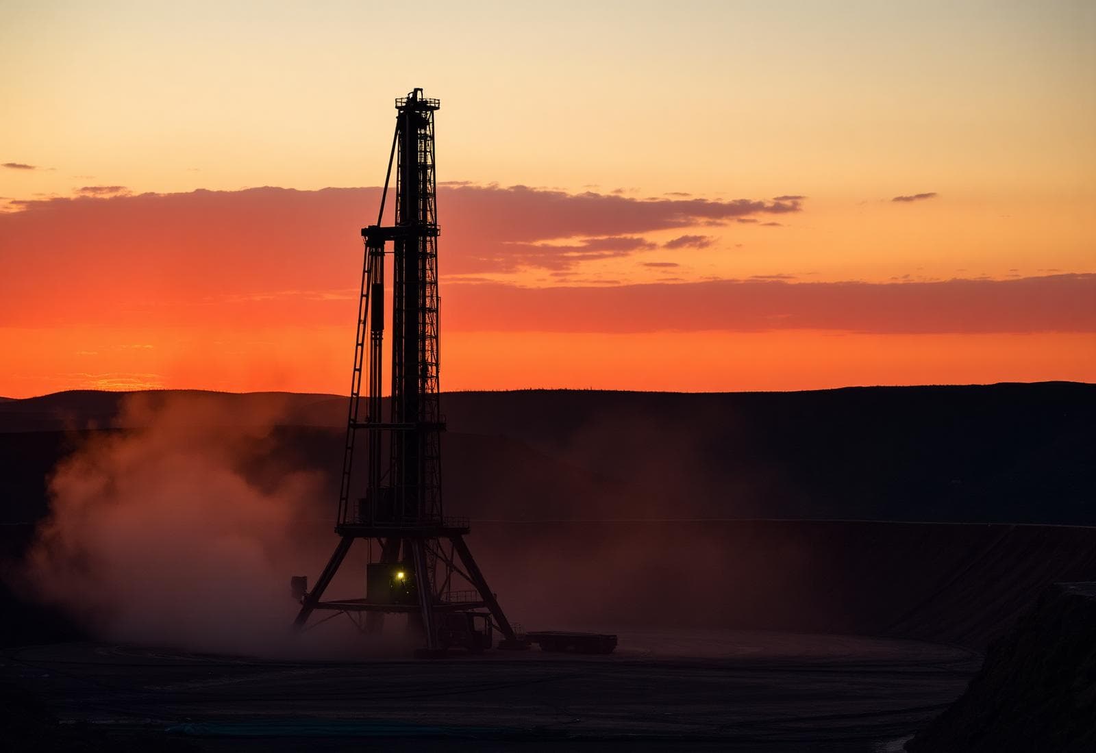 Drilling rig at dusk